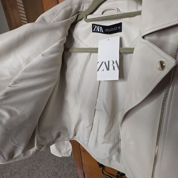 NWT Faux Leather Zip Up Moto Jacket Size Xl Cream Gold Biker Streetwear - Picture 11 of 14